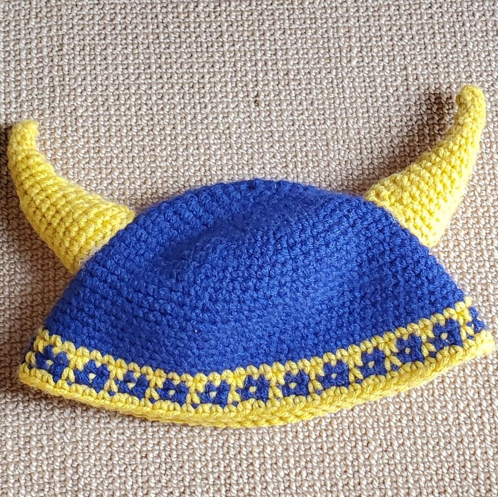 Blue and yellow Viking knit hat